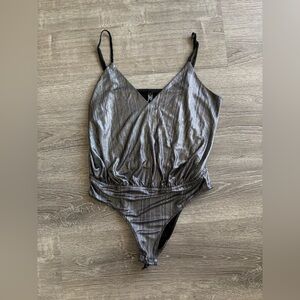 Zara | Gunmetal/Silver Metallic Spaghetti Strap Bodysuit